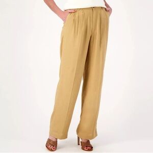 NEW Candace Cameron Bure Linen Blend Pleated Trouser Pants in Tan, Women's 24W